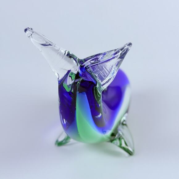 VTG Murano Style Sommerso Art Glass Dolphin Figurine Blue Green Paperweight 5” - Picture 5 of 10